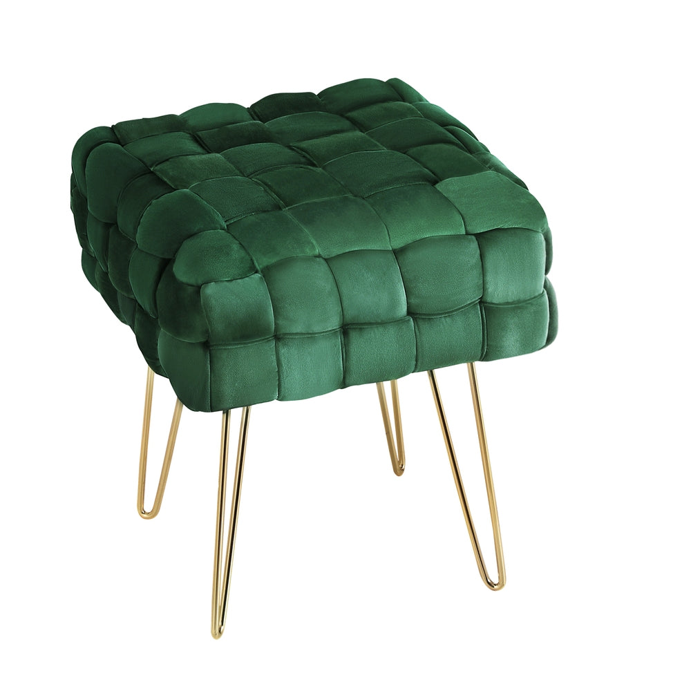 Cleo Ottoman Footstool Woven Velvet Green Gold