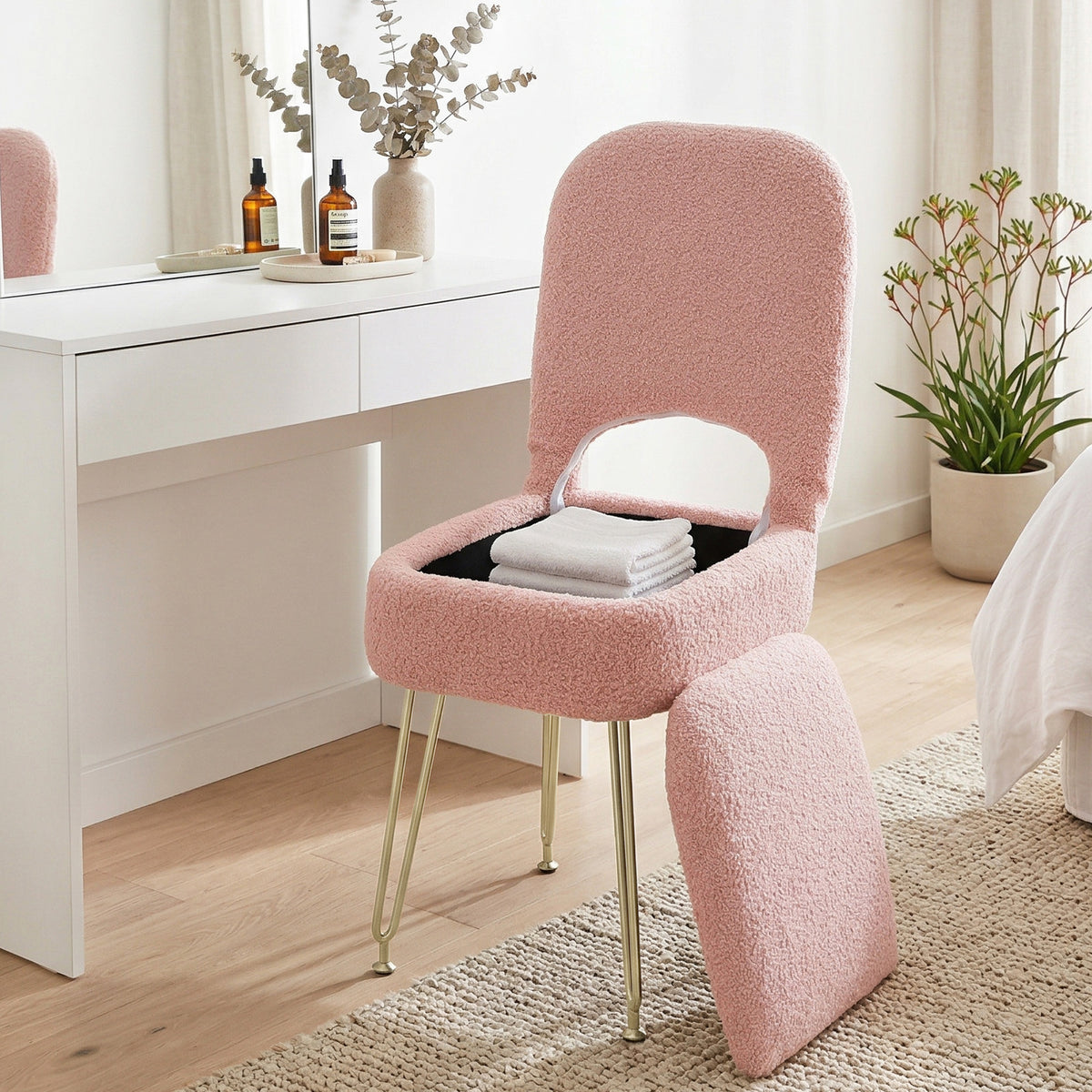 Artiss Sherpa Storage Ottoman Vanity Stool Footstool Pink