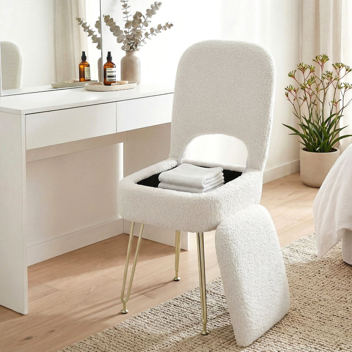Artiss Sherpa Storage Footstool with Folding Backrest White