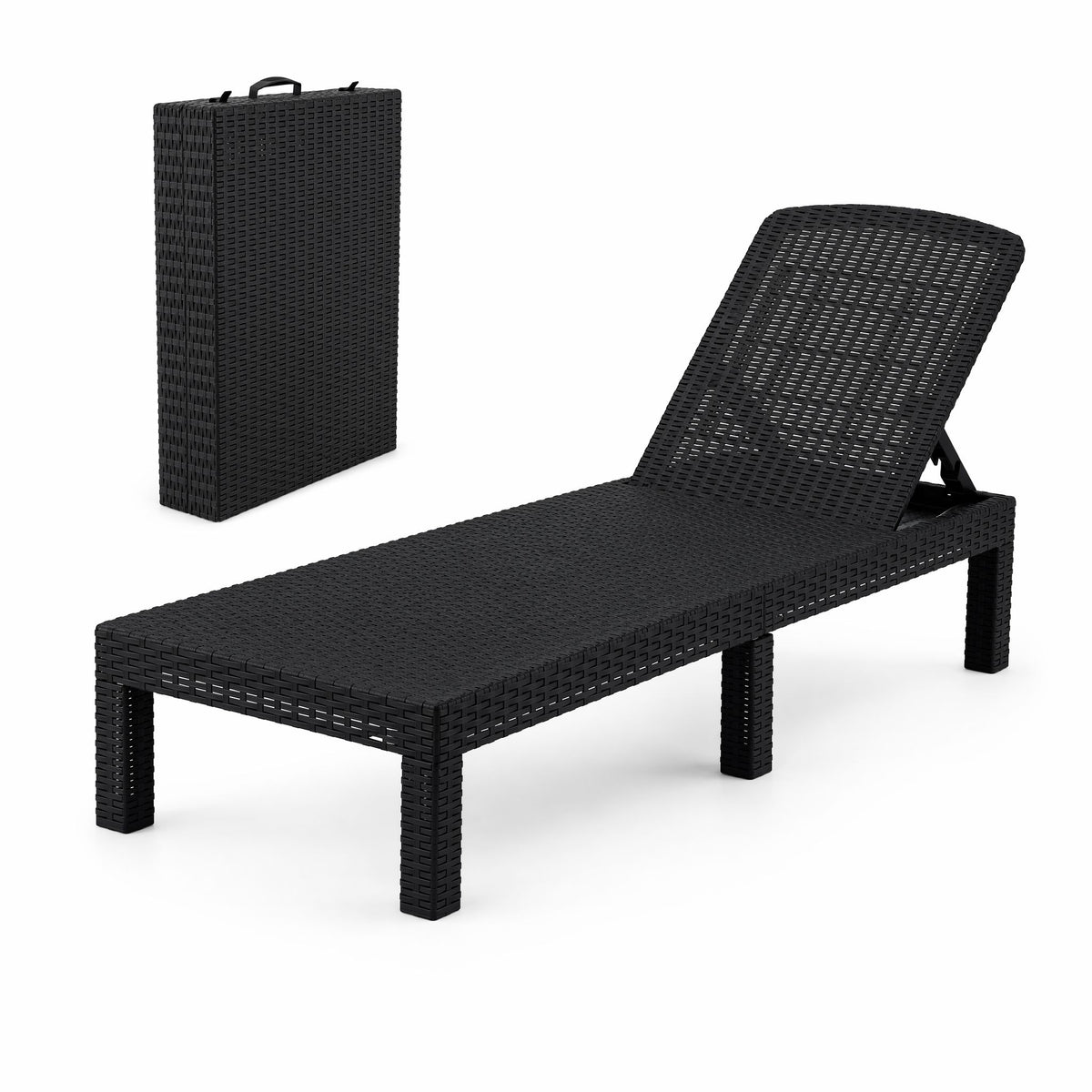Gardeon Outdoor Folding Rattan Sun Lounger Black