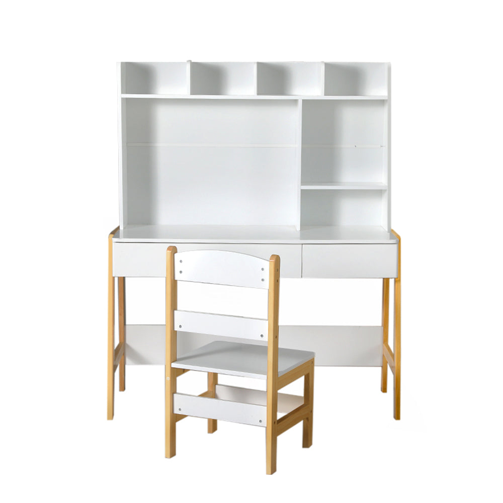 Keezi Kids Table and Chairs Set White Natural Storage Desk Drawer
