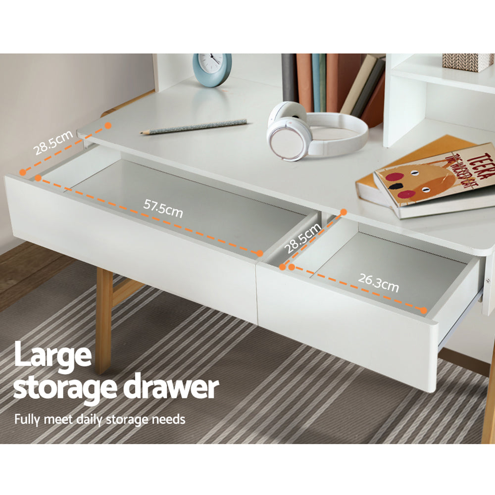 Keezi Kids Table and Chairs Set White Natural Storage Desk Drawer