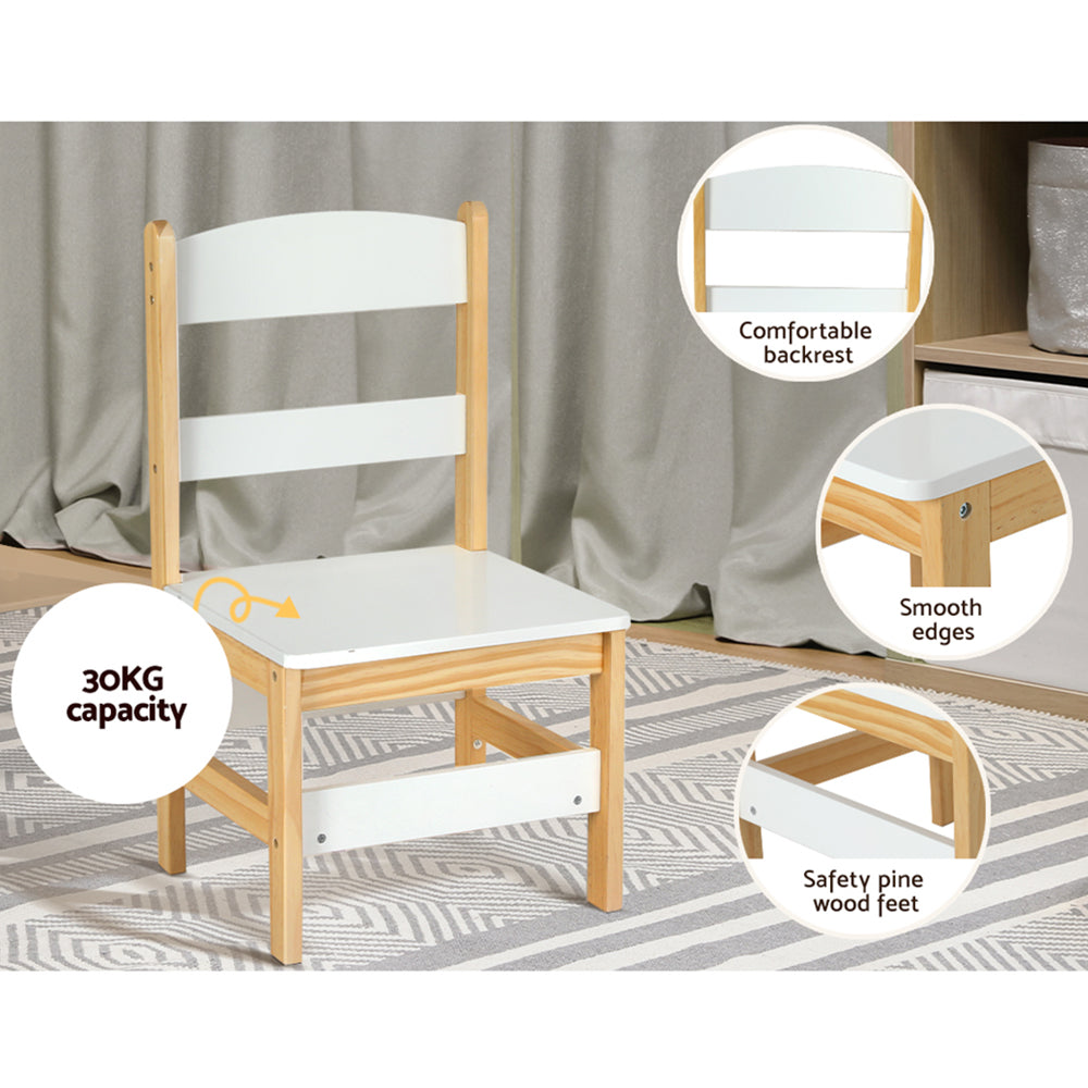 Keezi Kids Table and Chairs Set White Natural Storage Desk Drawer