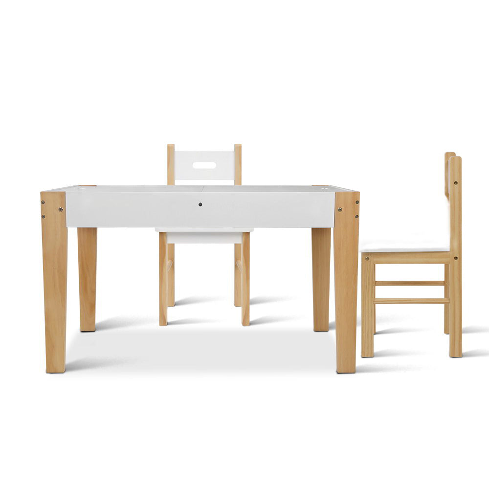Keezi Kids Table and Chairs Set 3PCS Chalkboard Desk with Storage White/Natural