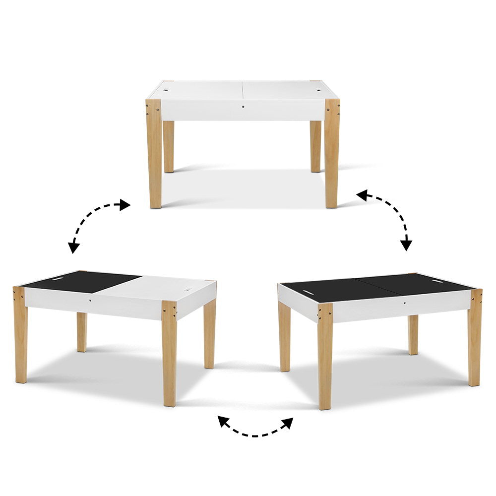 Keezi Kids Table and Chairs Set 3PCS Chalkboard Desk with Storage White/Natural