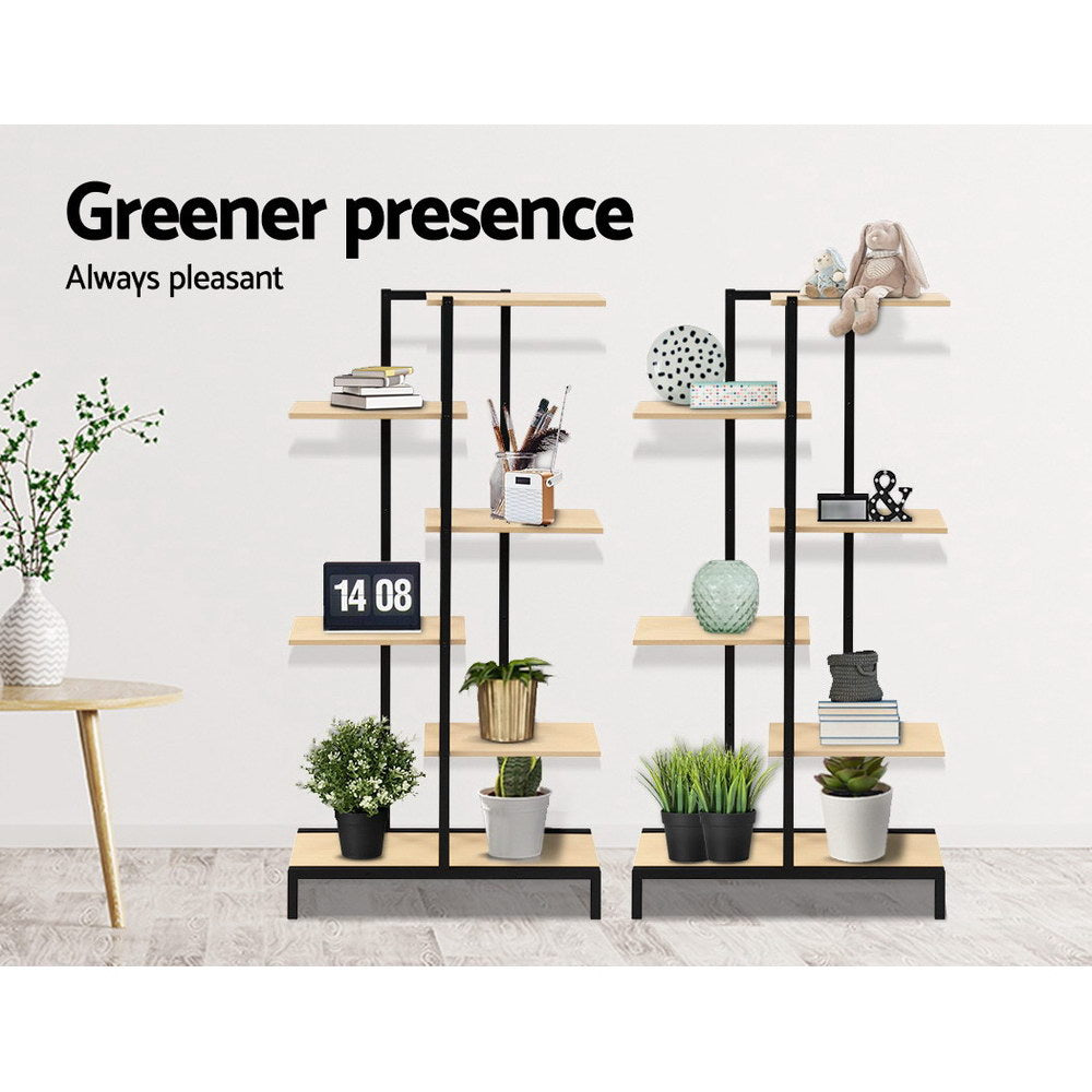 Zigzag 6-Tier Metal Plant Stand Natural