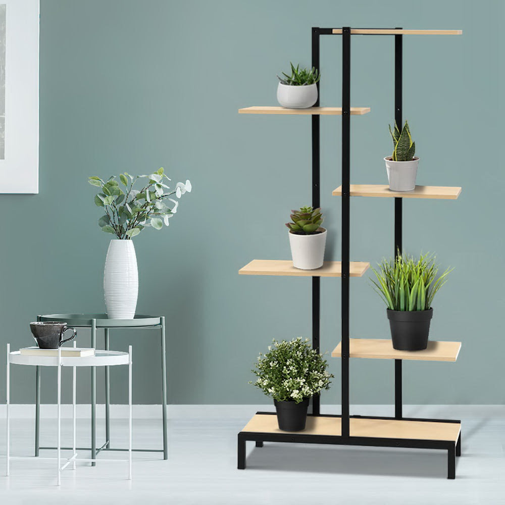 Zigzag 6-Tier Metal Plant Stand Natural