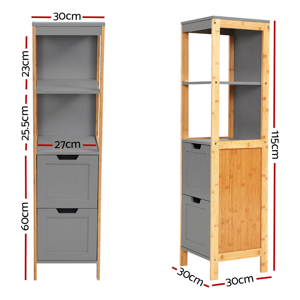 Artiss 115cm Bathroom Cabinet Bamboo Shelf Natural/Grey
