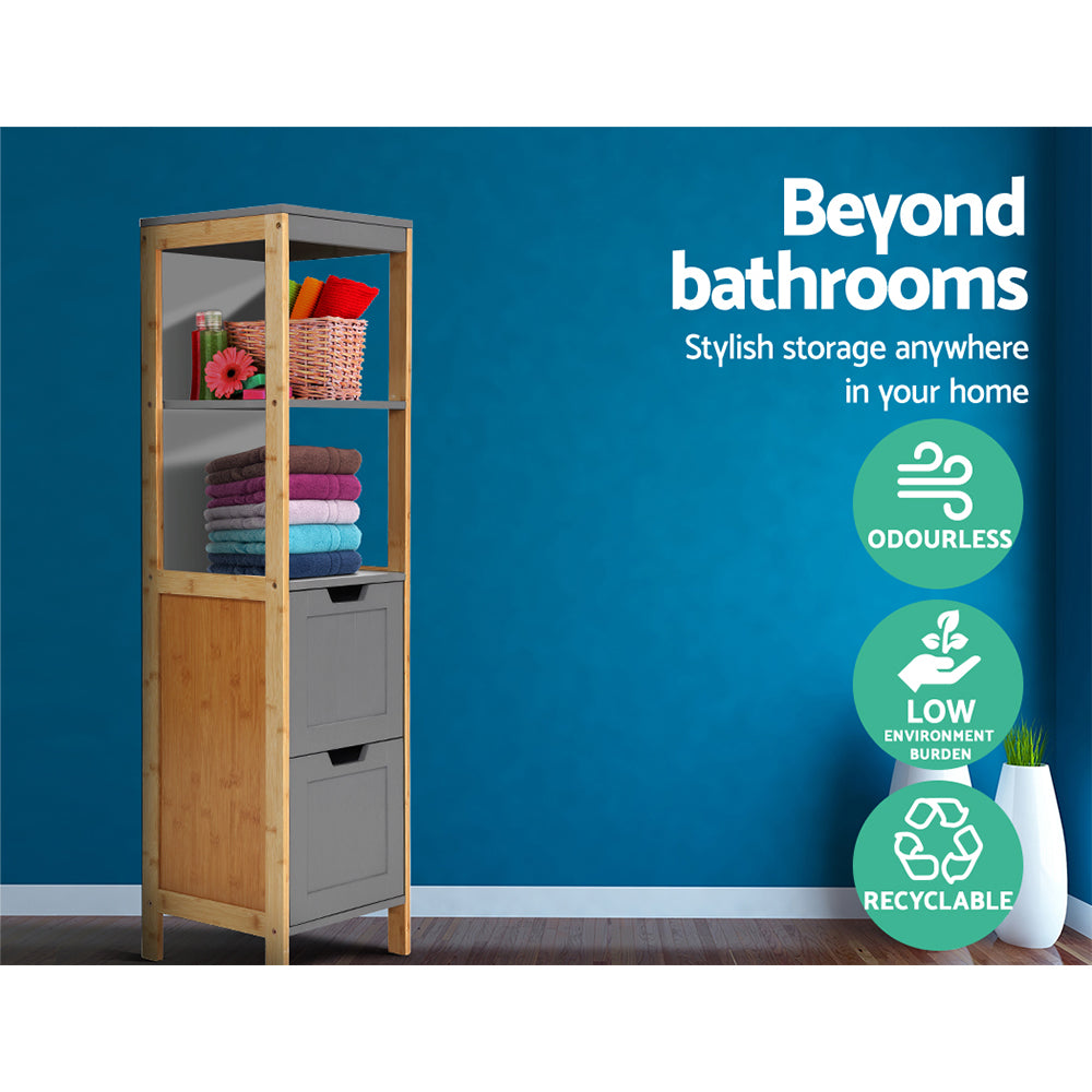 Artiss 115cm Bathroom Cabinet Bamboo Shelf Natural/Grey