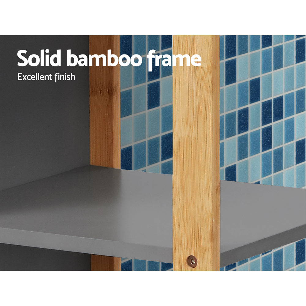 Artiss 115cm Bathroom Cabinet Bamboo Shelf Natural/Grey
