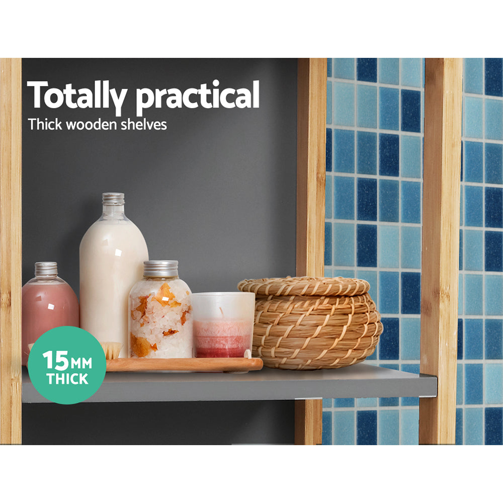 Artiss 115cm Bathroom Cabinet Bamboo Shelf Natural/Grey