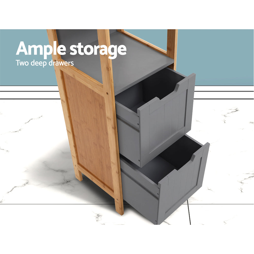Artiss 115cm Bathroom Cabinet Bamboo Shelf Natural/Grey