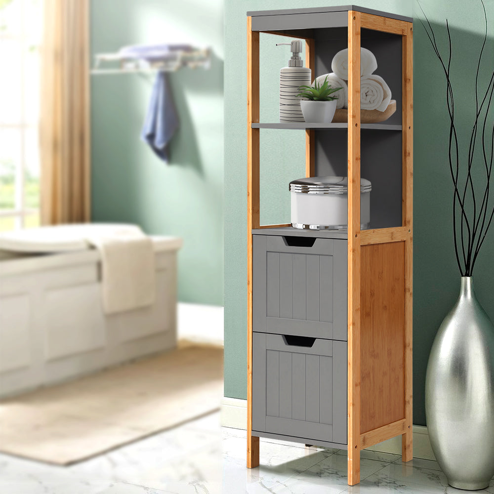 Artiss 115cm Bathroom Cabinet Bamboo Shelf Natural/Grey