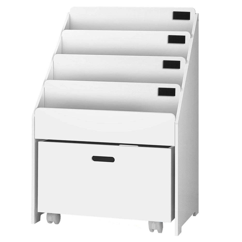Keezi Kids Bookshelf 4 Tiers White Storage Organiser with Drawers