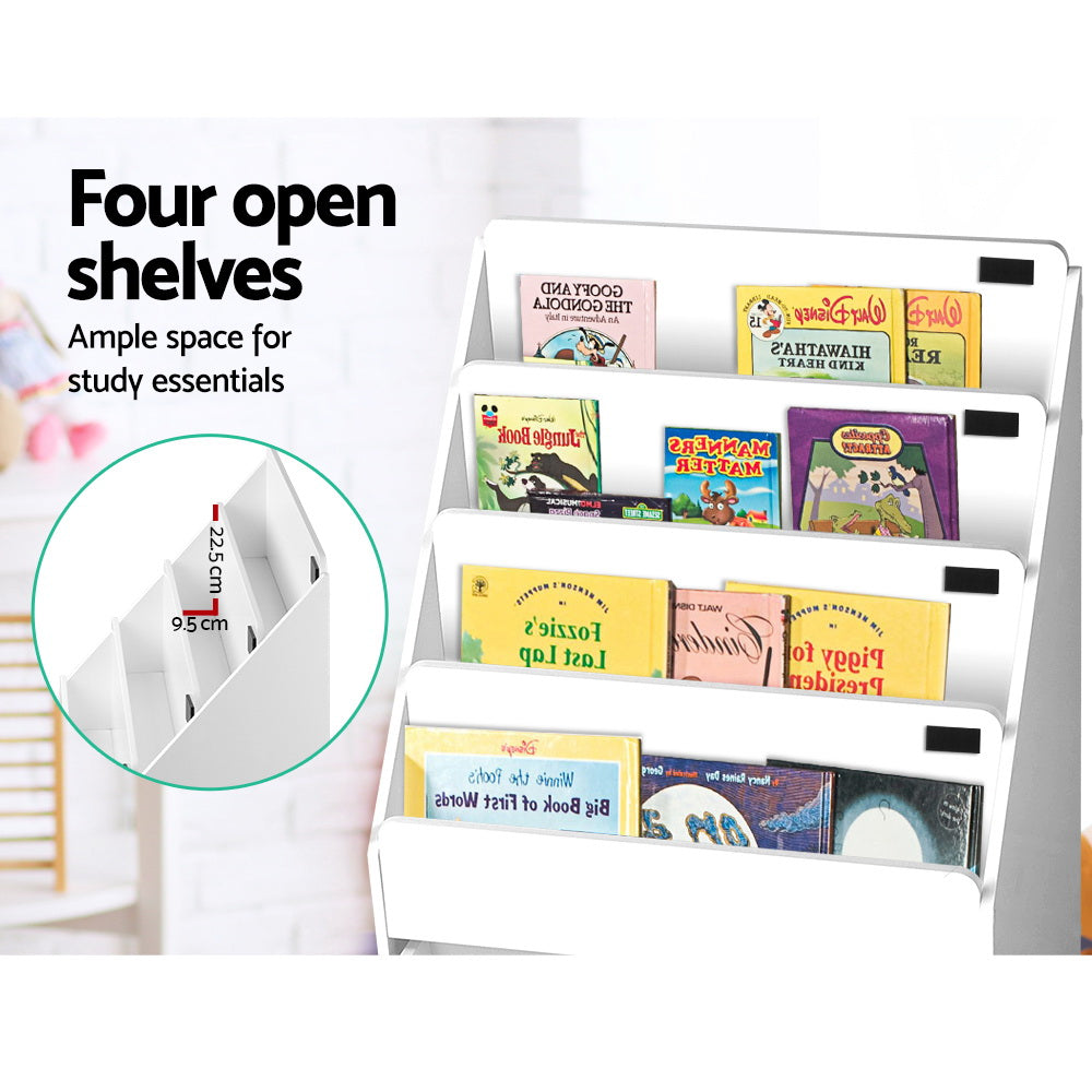 Keezi Kids Bookshelf 4 Tiers White Storage Organiser with Drawers