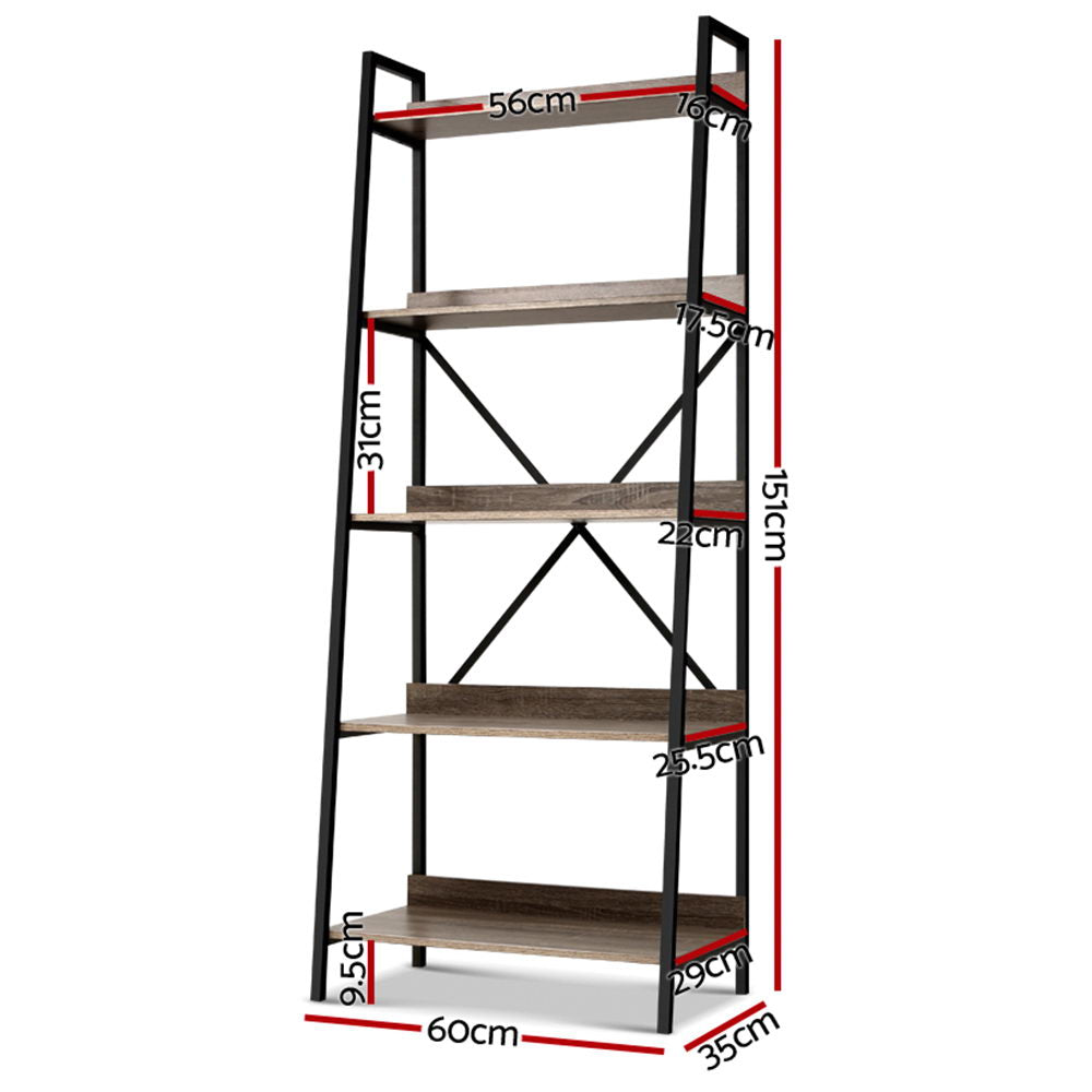 NOR 5-Tier Bookshelf Black and Oak