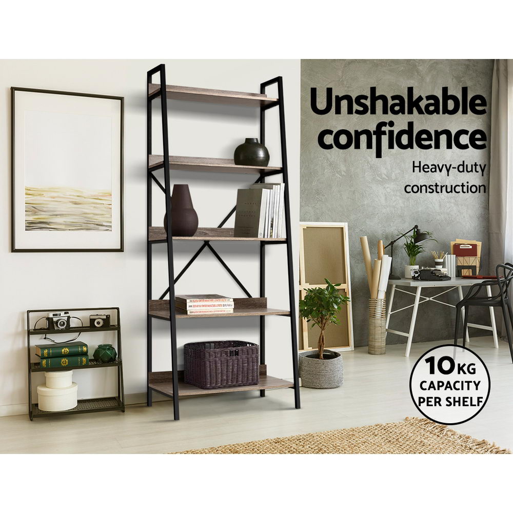 NOR 5-Tier Bookshelf Black and Oak