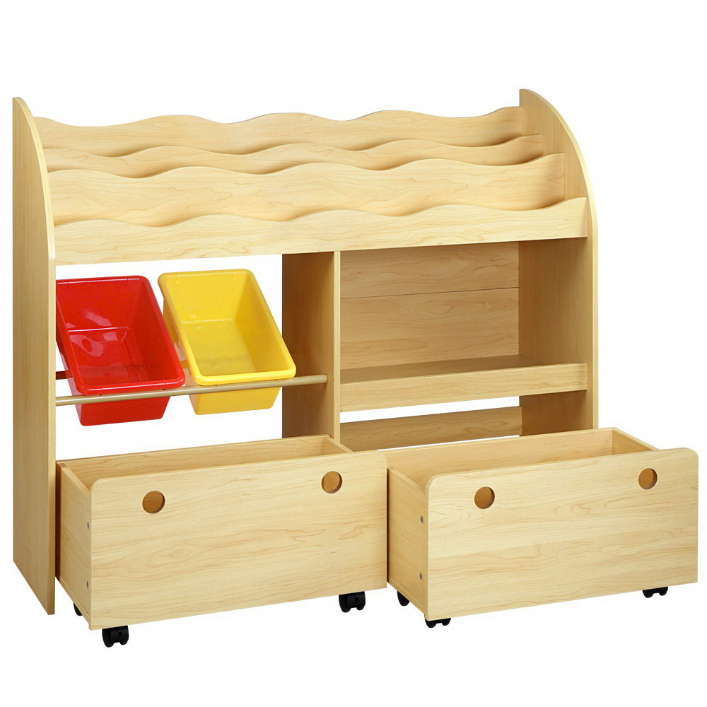 Keezi 3-Tier Kids Bookshelf Organiser Natural