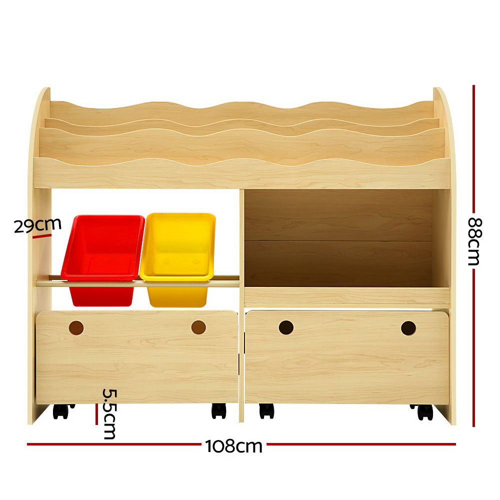Keezi 3-Tier Kids Bookshelf Organiser Natural