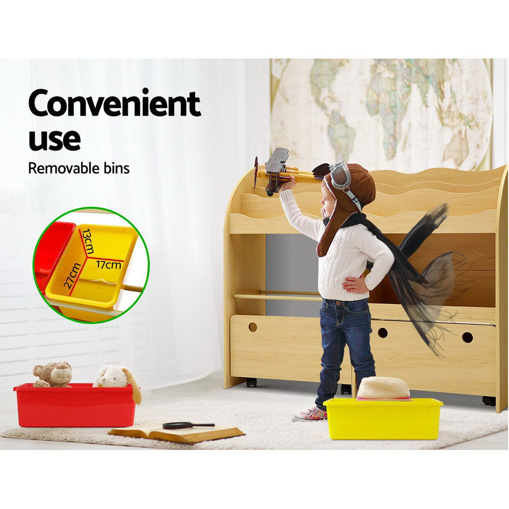 Keezi 3-Tier Kids Bookshelf Organiser Natural