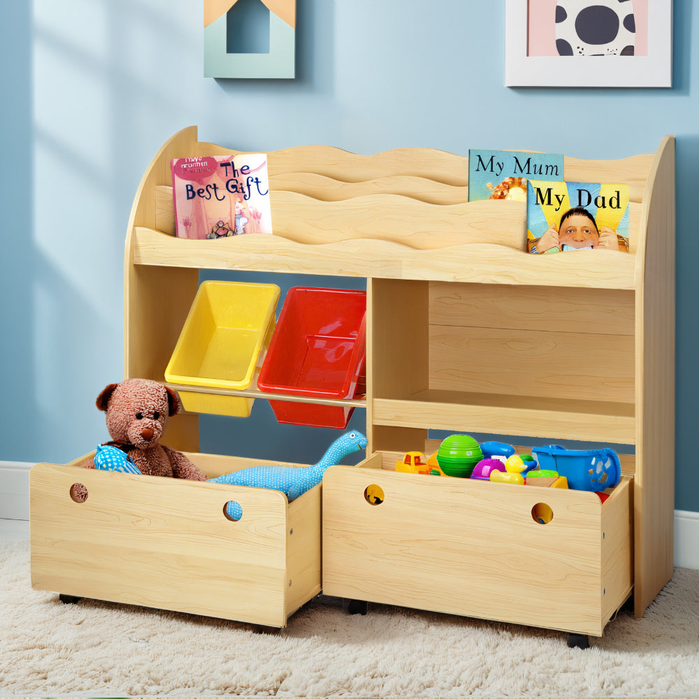 Keezi Kids 3 Tier Bookshelf Storage Bookcase Toy Box