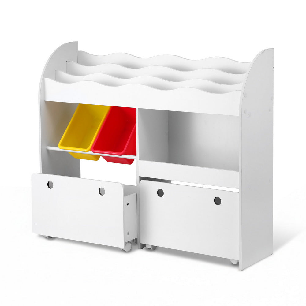 Keezi 3 Tier Kids Bookshelf Storage Bookcase with Toy Box White
