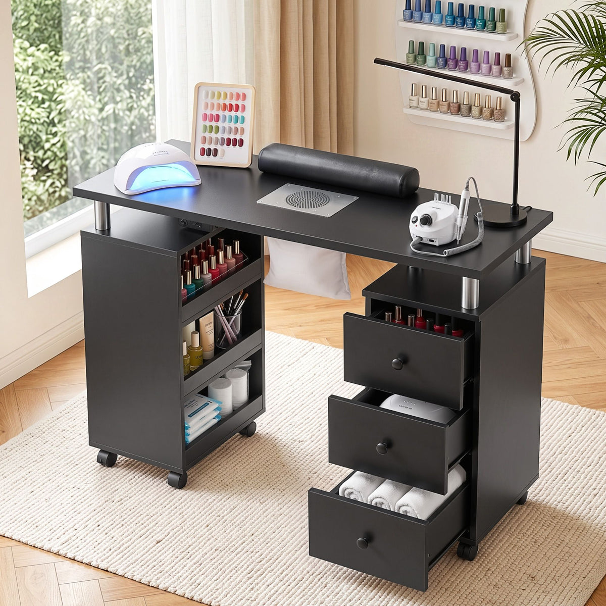 Artiss Manicure Table Nail Desk with Dust Collector and Drawers Black