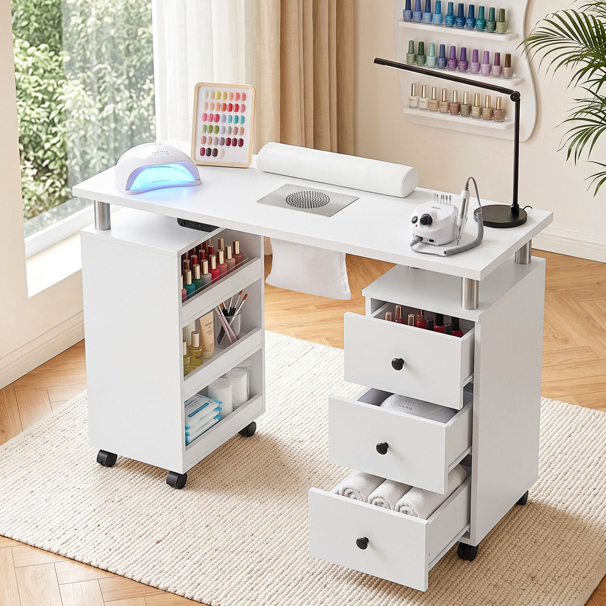 Artiss Manicure Table Nail Desk with Dust Collector White