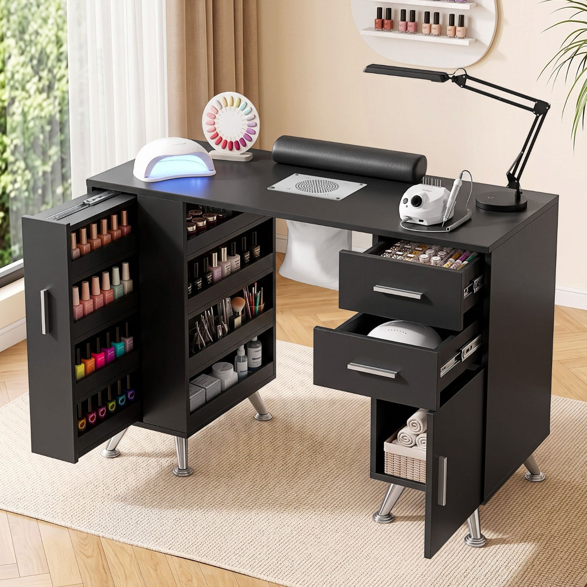 Artiss Manicure Table Nail Desk with Dust Collector Black