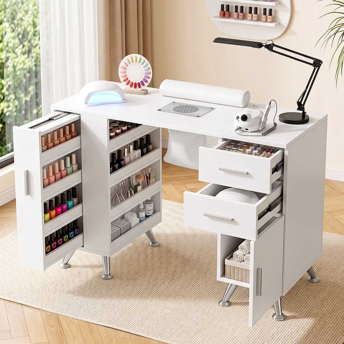 Artiss Manicure Table Nail Desk with Dust Collector White