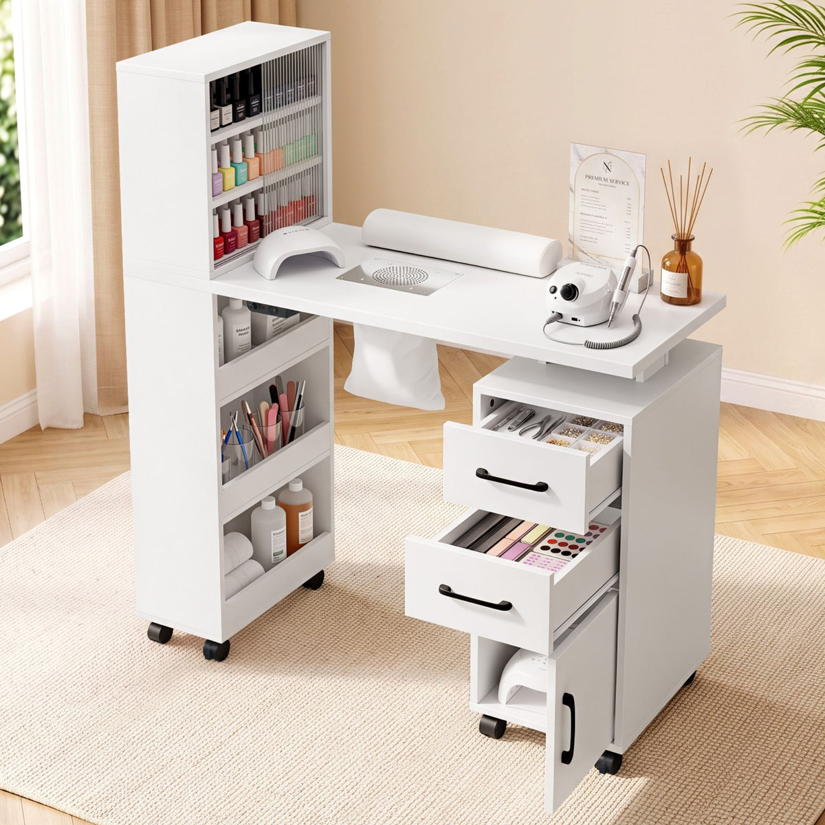 Artiss Manicure Table Nail Desk with Built-in Dust Collector White