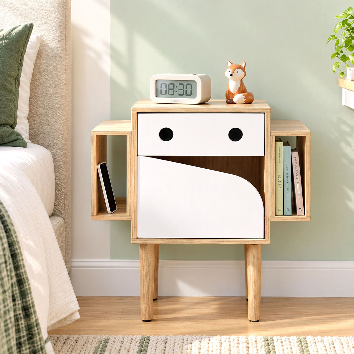 Artiss Robot Bedside Table with Drawer Kids Bedroom Pine
