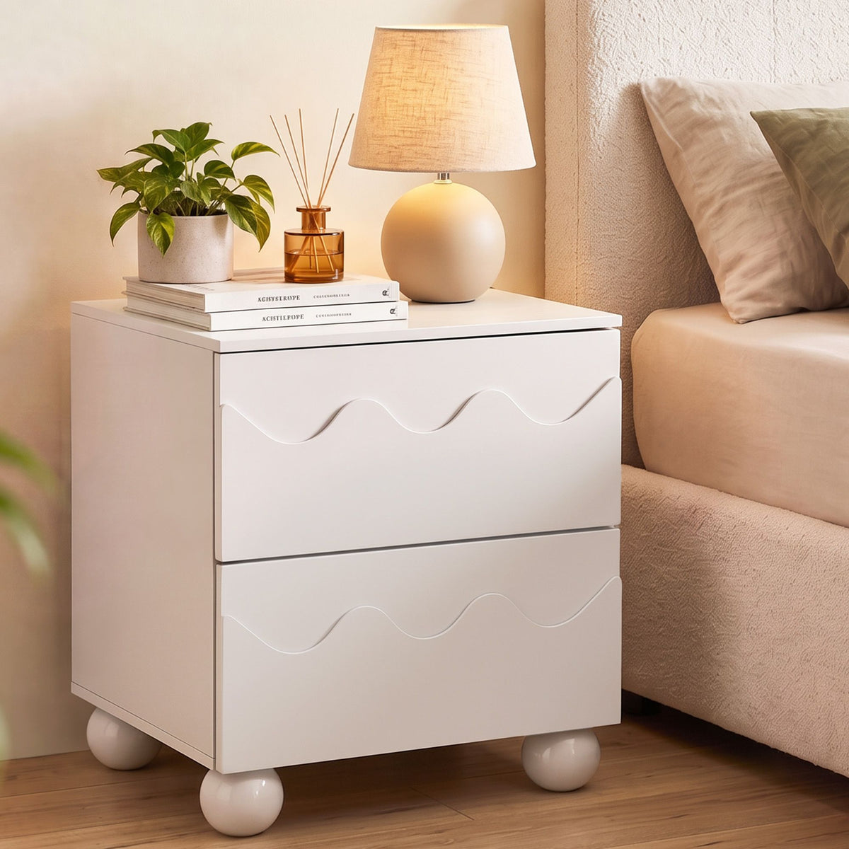 Artiss Bedside Table Nightstand 2 Drawers Storage Side Cabinet Beige