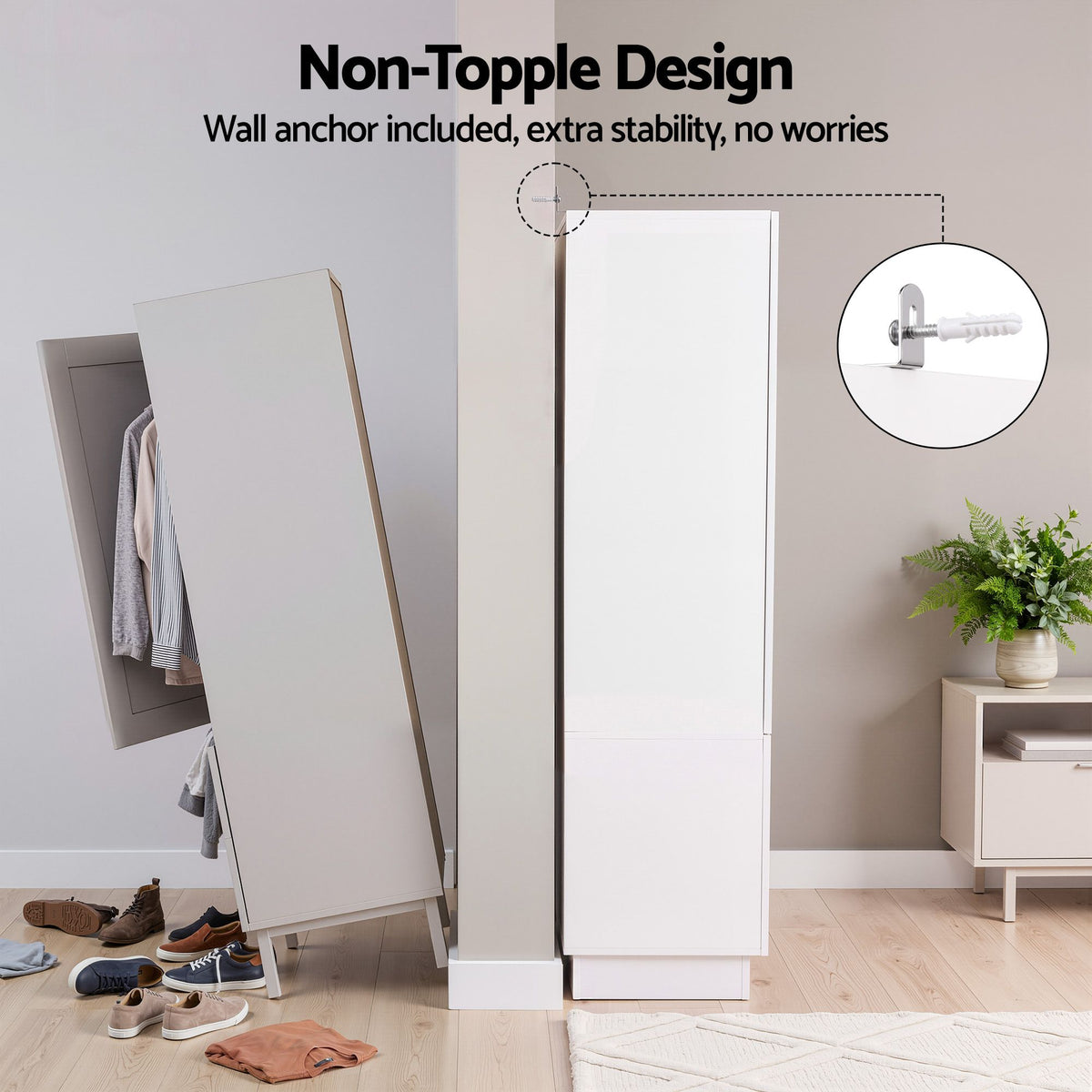 Artiss LED Wardrobe Cabinet Clothes Storage with Mirror 2 Drawers Hanging Rail