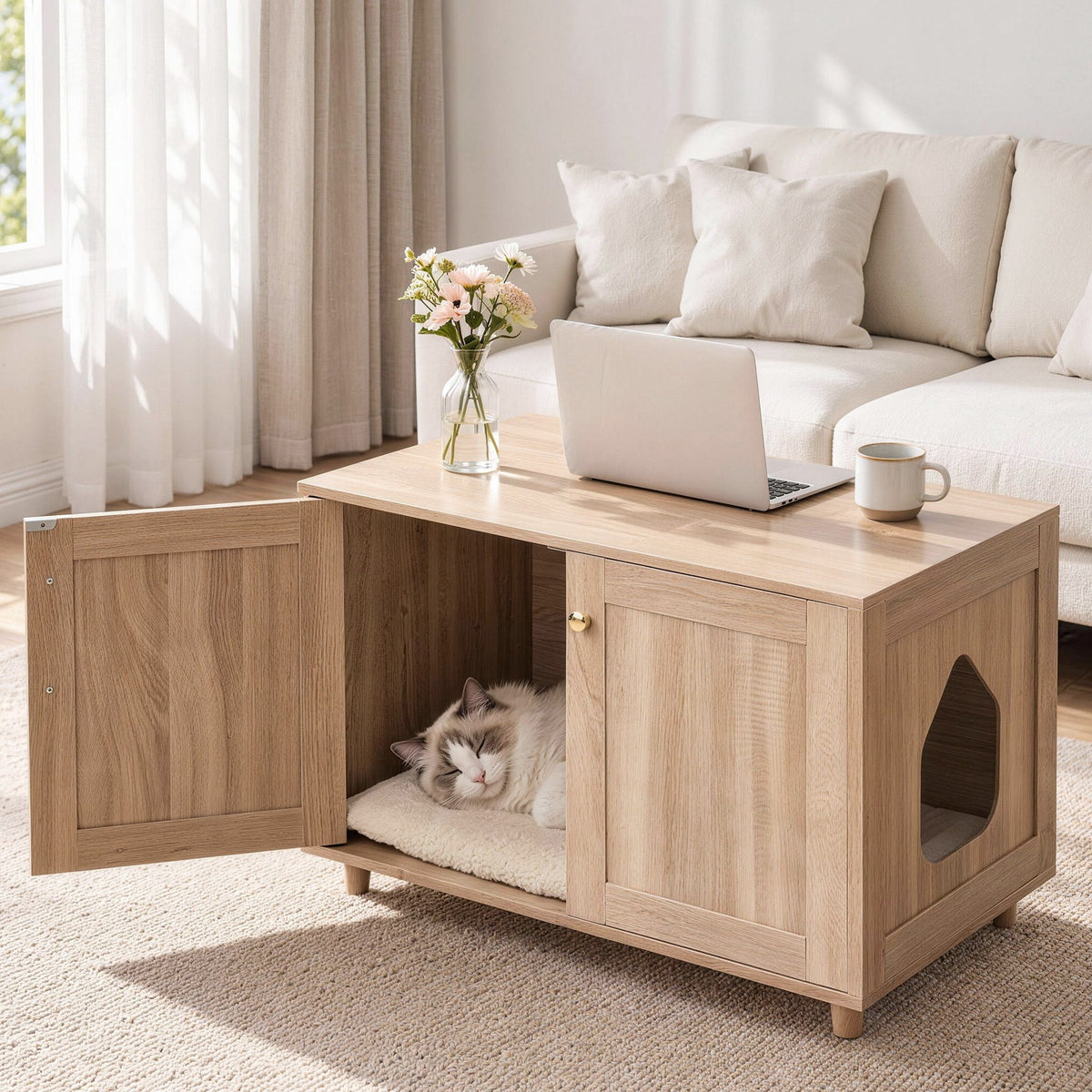 Artiss 2-In-1 Coffee Table Pet House Side Table 80x50x55cm