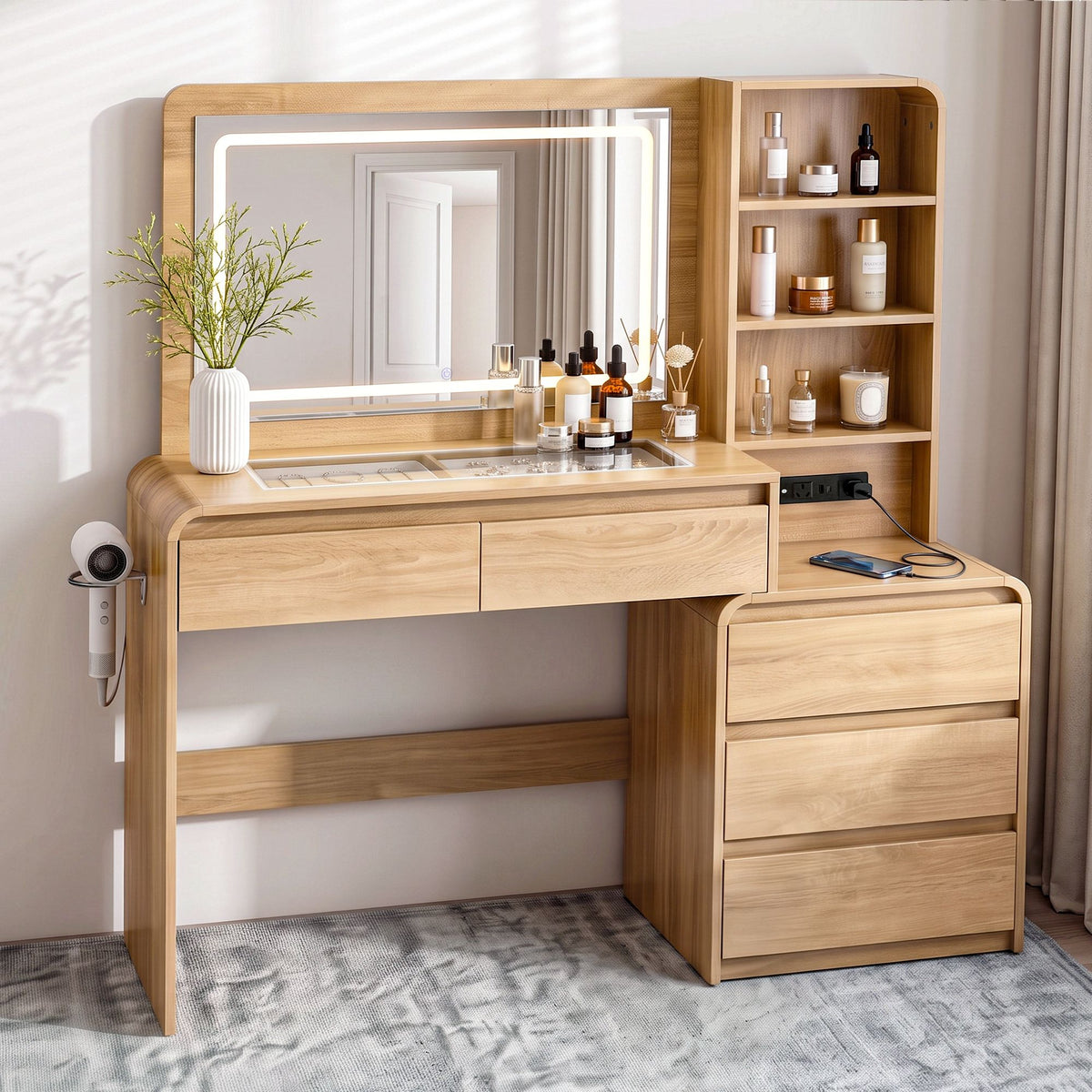 Artiss Dressing Table Makeup Vanity Desk with LED Mirror, Wood