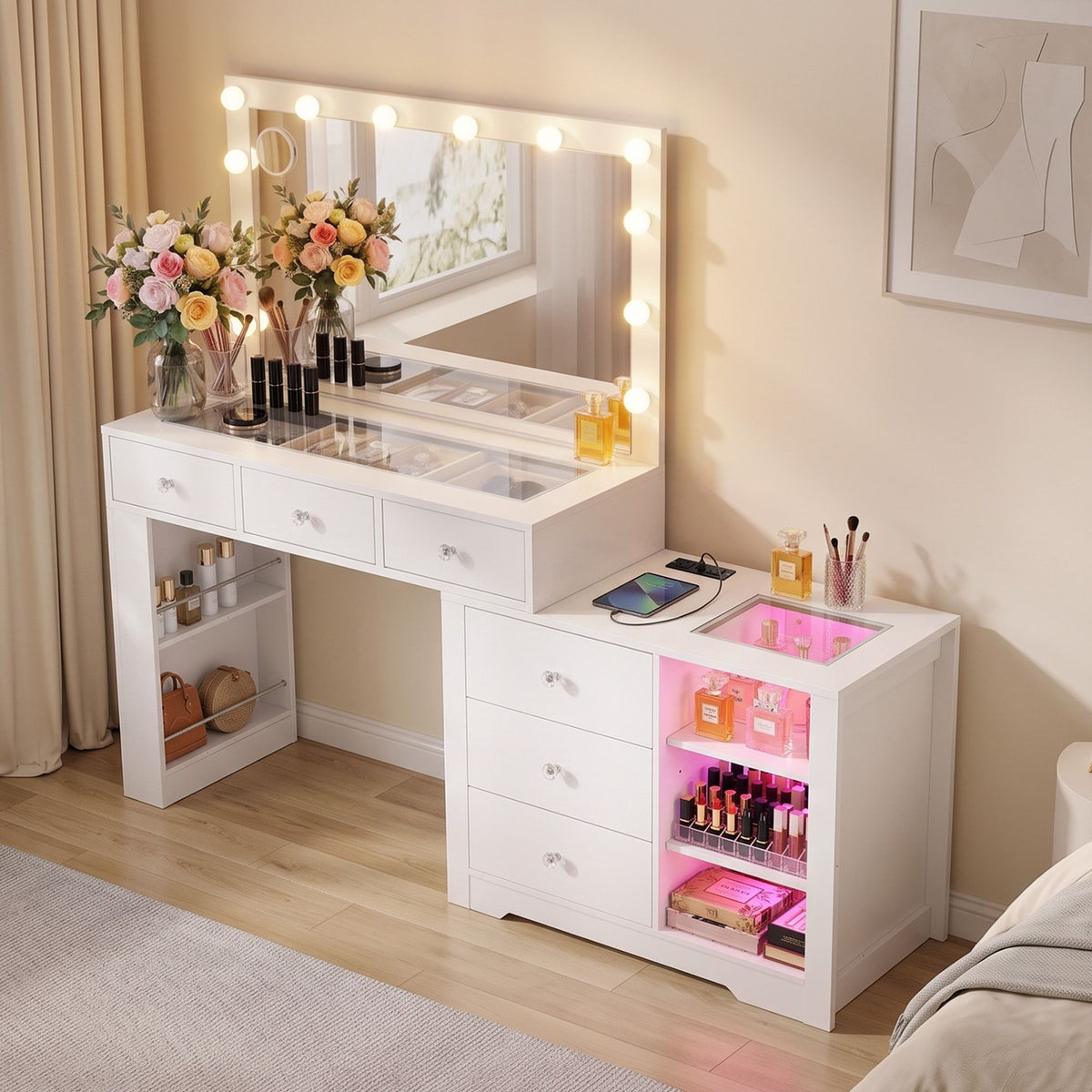 Artiss Dressing Table with Mirror and Charging Station White