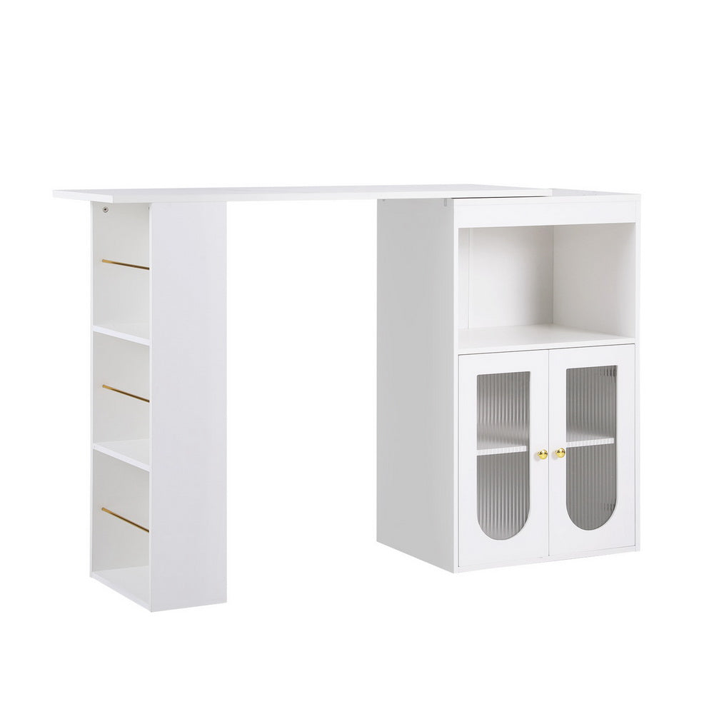 Lexli Extendable Bar Table Storage Cabinet Wine Rack White