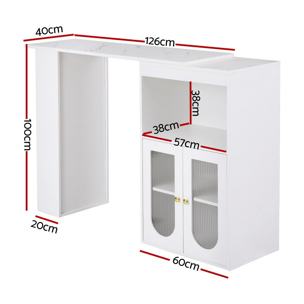 Lexli Extendable Bar Table Storage Cabinet Wine Rack White