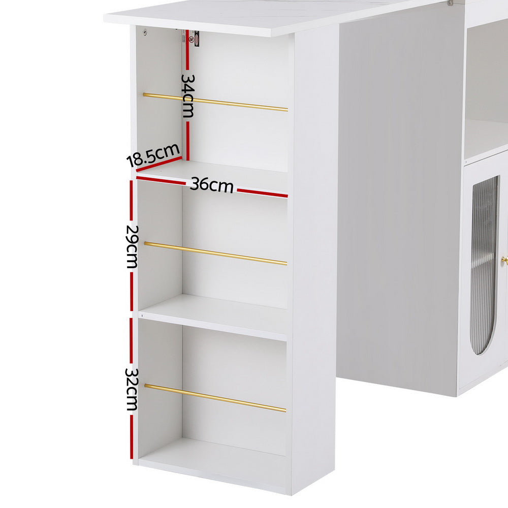 Lexli Extendable Bar Table Storage Cabinet Wine Rack White