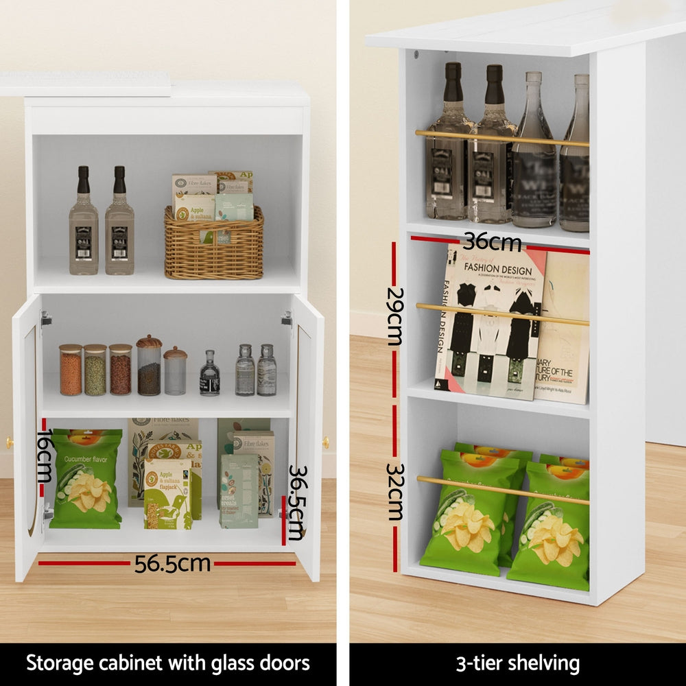 Lexli Extendable Bar Table Storage Cabinet Wine Rack White