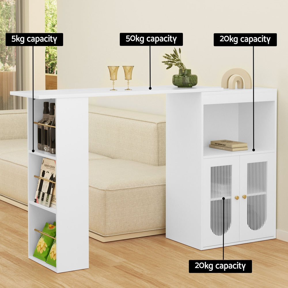 Lexli Extendable Bar Table Storage Cabinet Wine Rack White