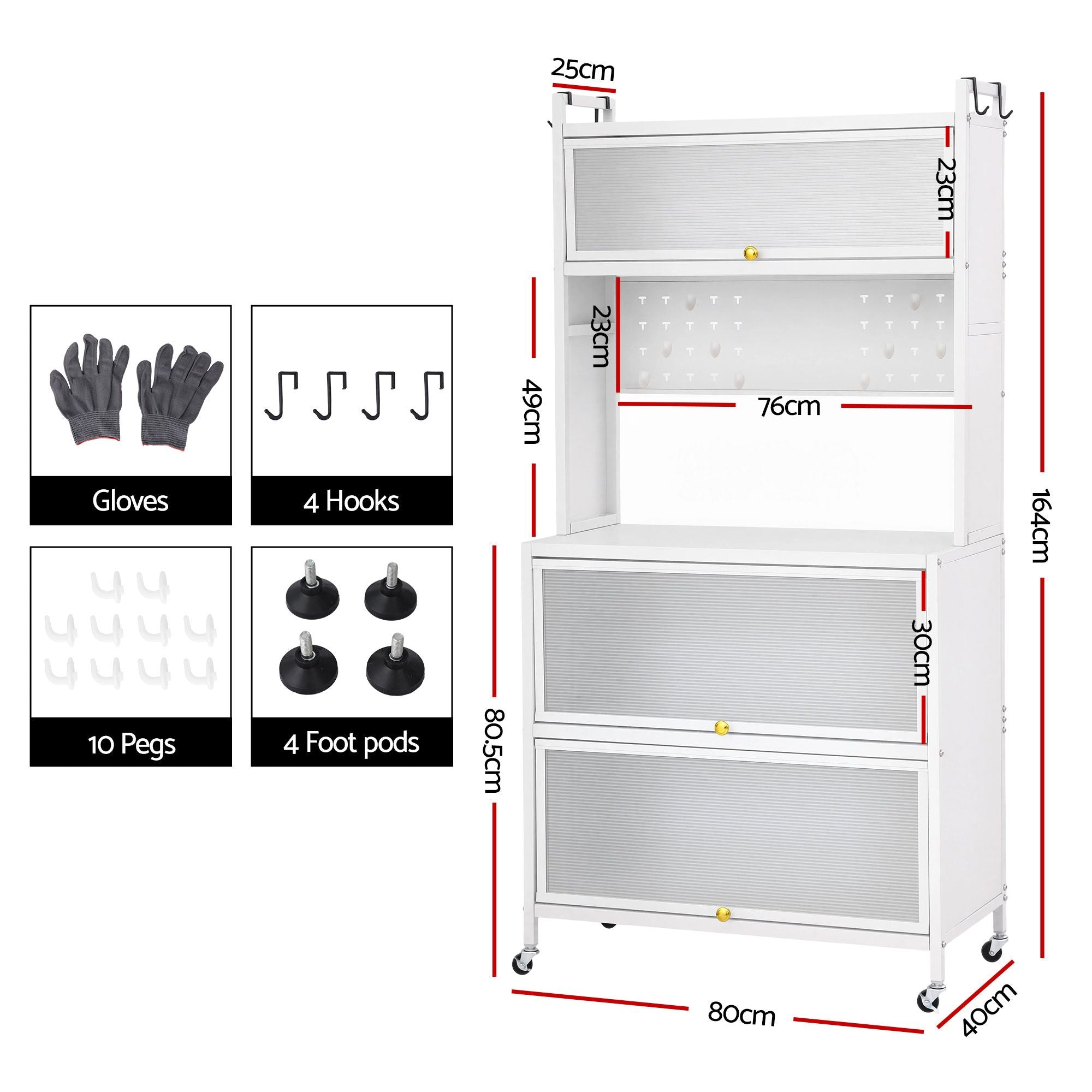 Artiss Kitchen Cabinet Storage Shelves Pegboard Cupboard Sideboard 80CMX164CM