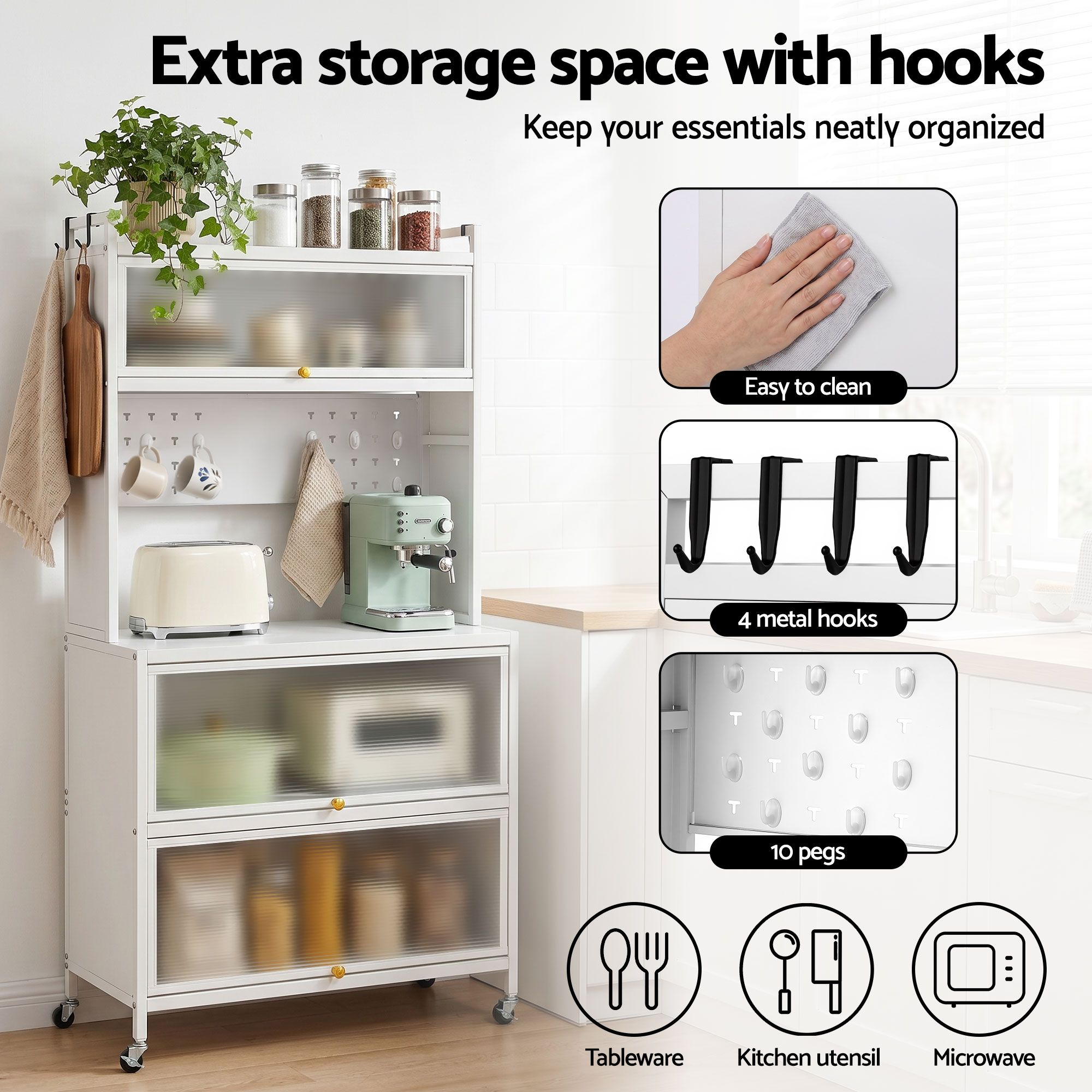 Artiss Kitchen Cabinet Storage Shelves Pegboard Cupboard Sideboard 80CMX164CM