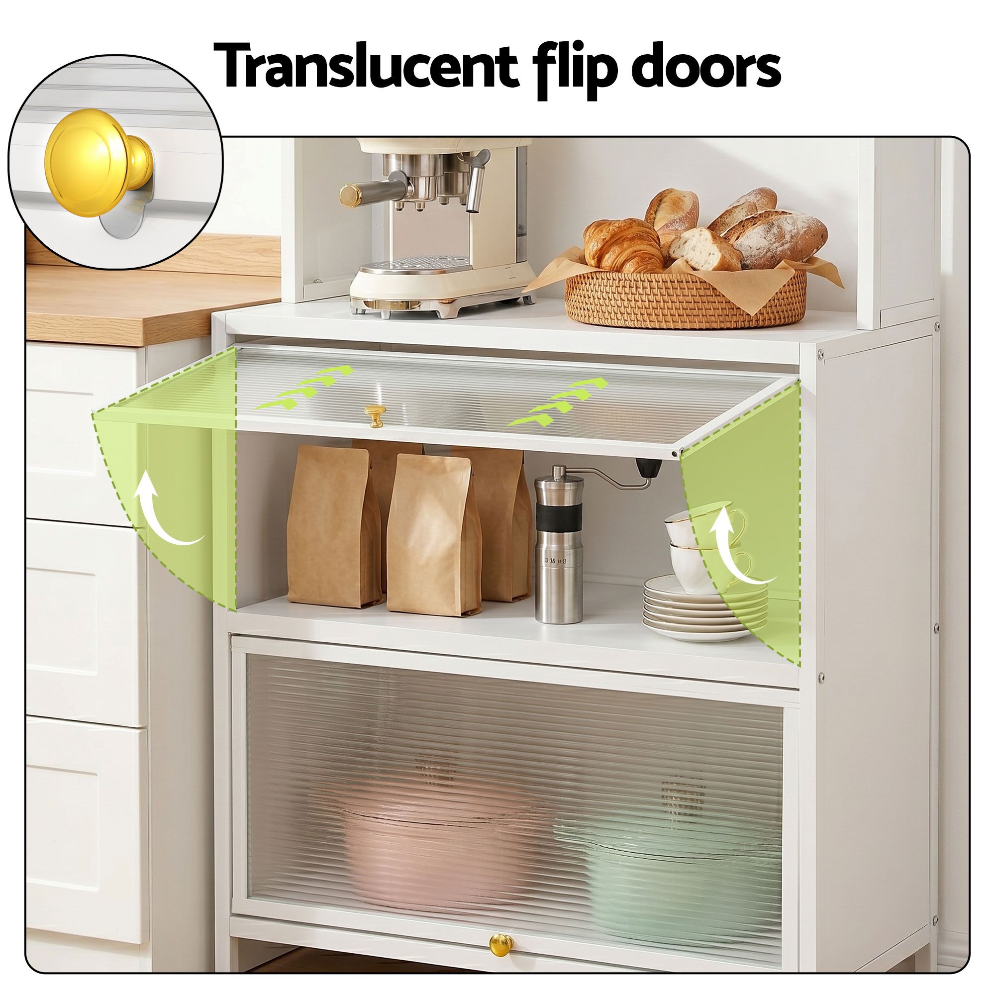 Artiss Kitchen Cabinet Storage Shelves Pegboard Cupboard Sideboard 80CMX164CM