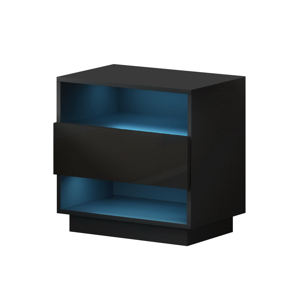HANA Black Bedside Table LED 2 Shelves