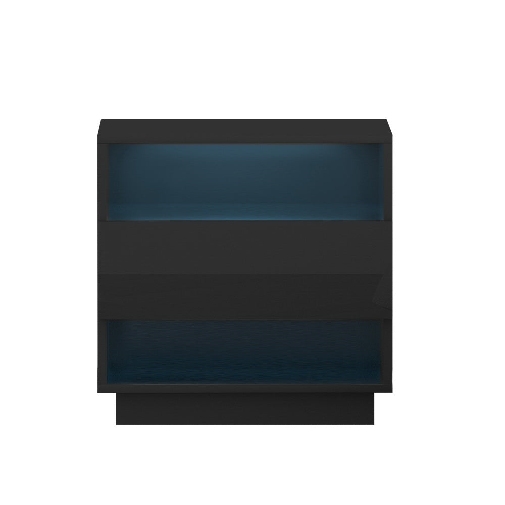 HANA Black Bedside Table LED 2 Shelves