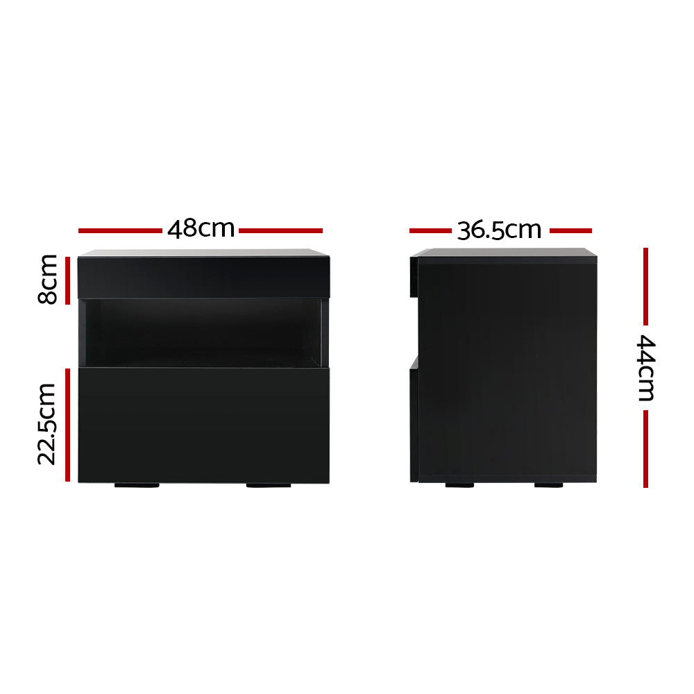 HERES Black LED Bedside Table One Drawer One Shelf