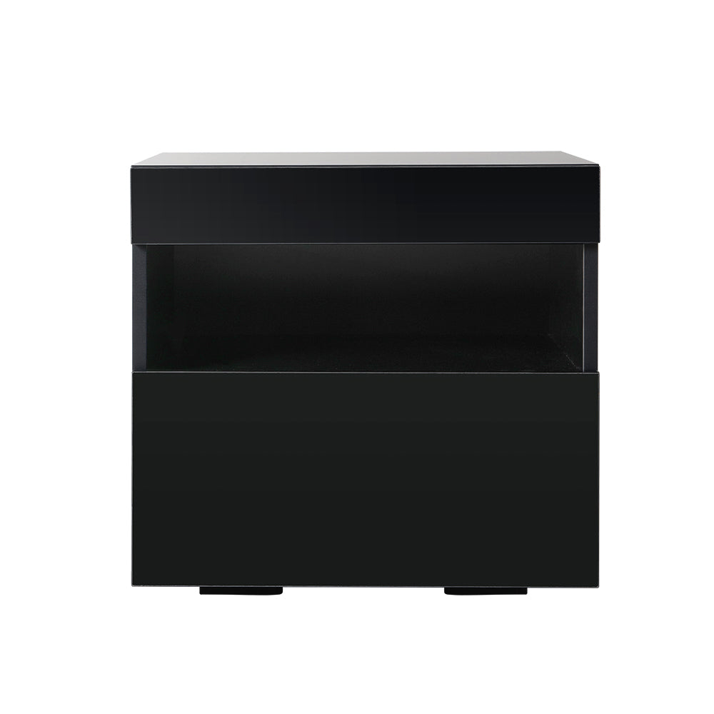 HERES Black LED Bedside Table One Drawer One Shelf