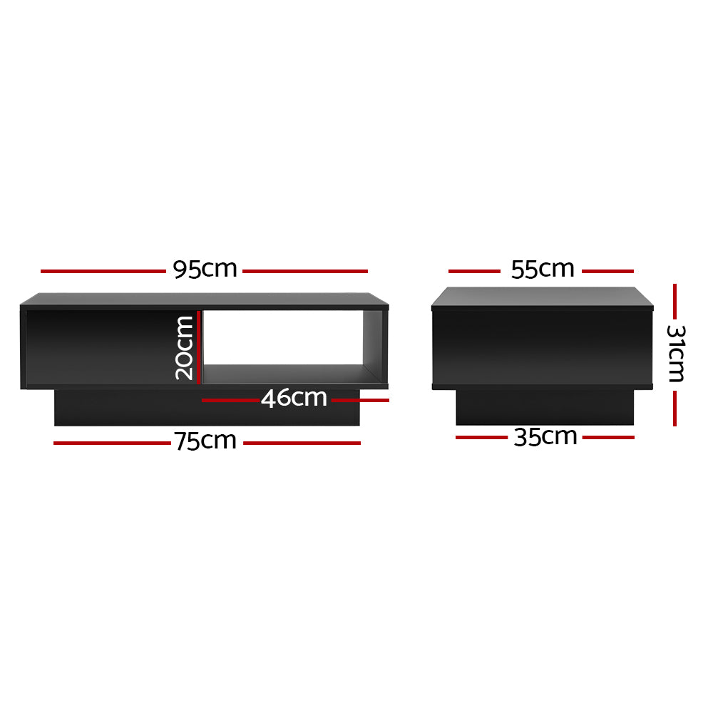 LED Coffee Table Black Modern Design with Storage